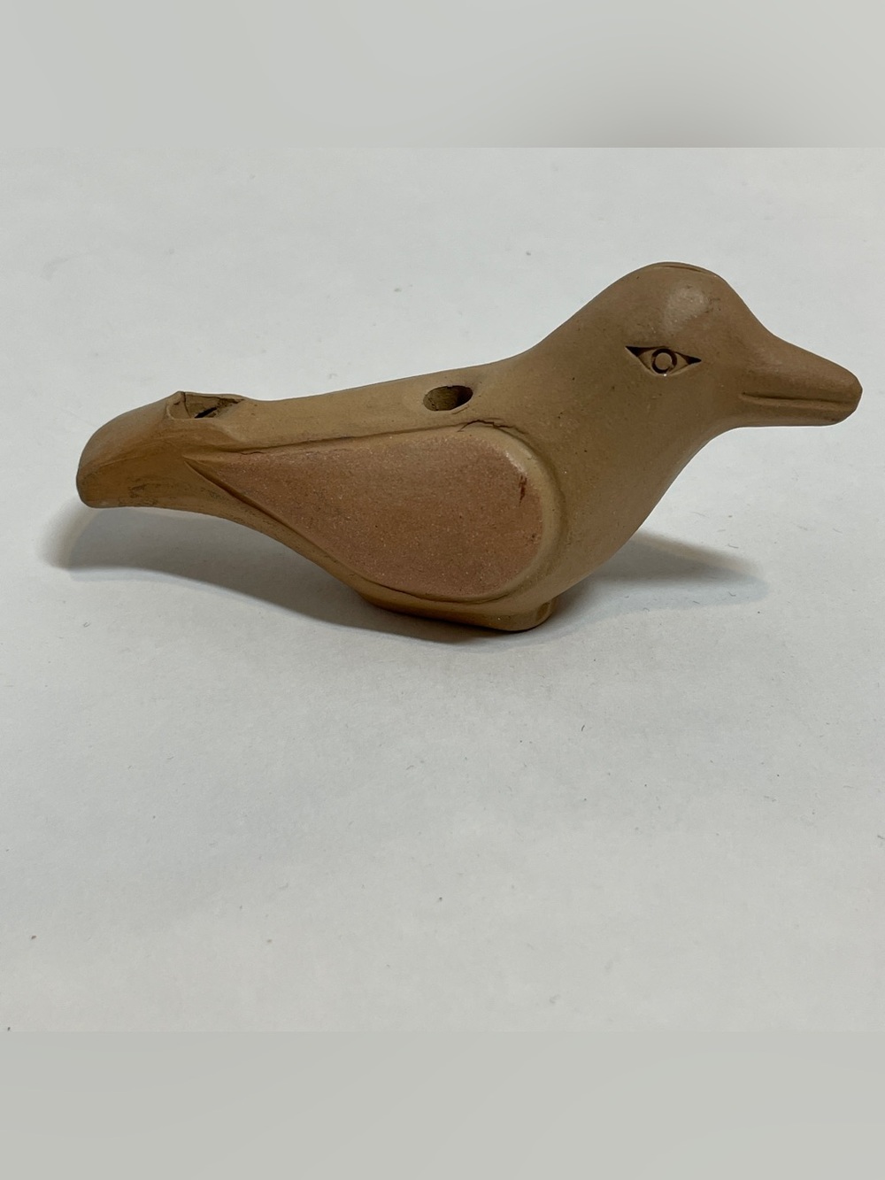 Primitive carved clay bird whistle unique and works 4.5” X 2.75” no signature